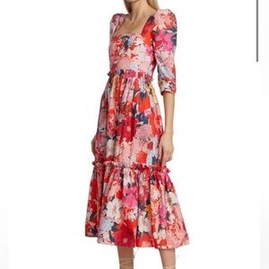 Cara Cara Blue Hill Dress Japanese Floral Red